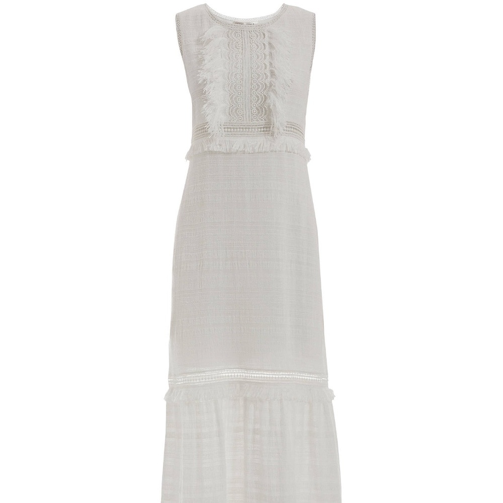 Max Studio Fringe Tiered Maxi Dress, Off White